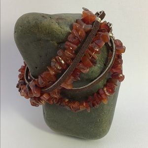 Sterling amber stone & leather bracelet